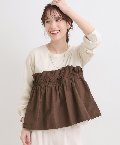 DRESKIP(ドレスキップ)の「【洗濯機可/S-LL】1枚で華やか フリルドッキングトップス(Tシャツ/カットソー・レディース・ブラウン系その他/オフホワイト/チャコールグレー・01/02/03/04)」の20枚目の写真