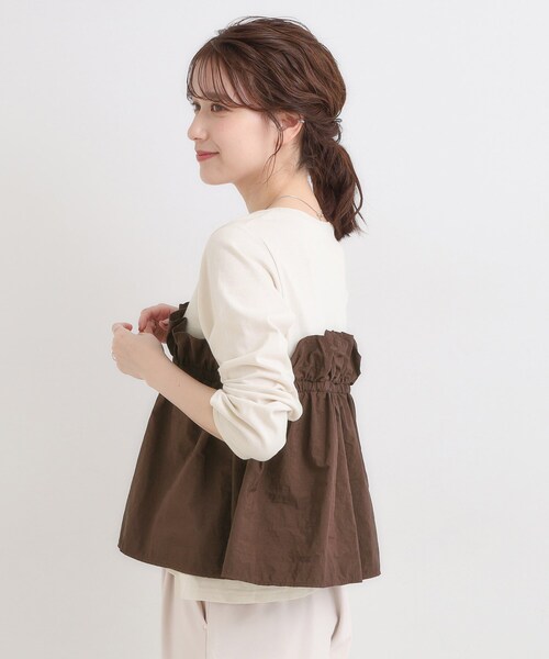 DRESKIP(ドレスキップ)の「【洗濯機可/S-LL】1枚で華やか フリルドッキングトップス(Tシャツ/カットソー・レディース・ブラウン系その他/オフホワイト/チャコールグレー・01/02/03/04)」の21枚目の写真