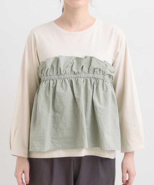 DRESKIP(ドレスキップ)の「【洗濯機可/S-LL】1枚で華やか フリルドッキングトップス(Tシャツ/カットソー・レディース・ブラウン系その他/オフホワイト/チャコールグレー・01/02/03/04)」の9枚目の写真