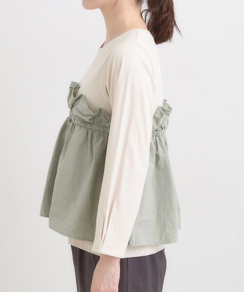 DRESKIP(ドレスキップ)の「【洗濯機可/S-LL】1枚で華やか フリルドッキングトップス(Tシャツ/カットソー・レディース・ブラウン系その他/オフホワイト/チャコールグレー・01/02/03/04)」の8枚目の写真