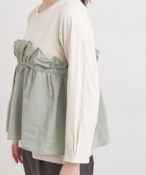 DRESKIP(ドレスキップ)の「【洗濯機可/S-LL】1枚で華やか フリルドッキングトップス(Tシャツ/カットソー・レディース・ブラウン系その他/オフホワイト/チャコールグレー・01/02/03/04)」の5枚目の写真