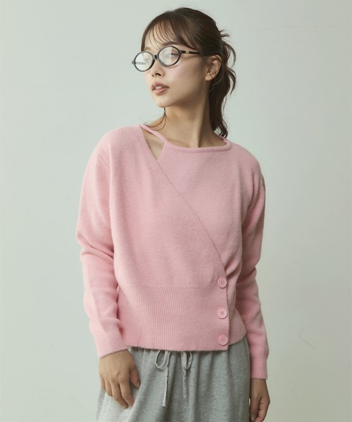 VIVID LADY(ビビッドレディー)の「インナーキャミ付きカーディガン風ニット(ニット/セーター・レディース・ホワイト/ピンク/ブラック・FREE)」の3枚目の写真