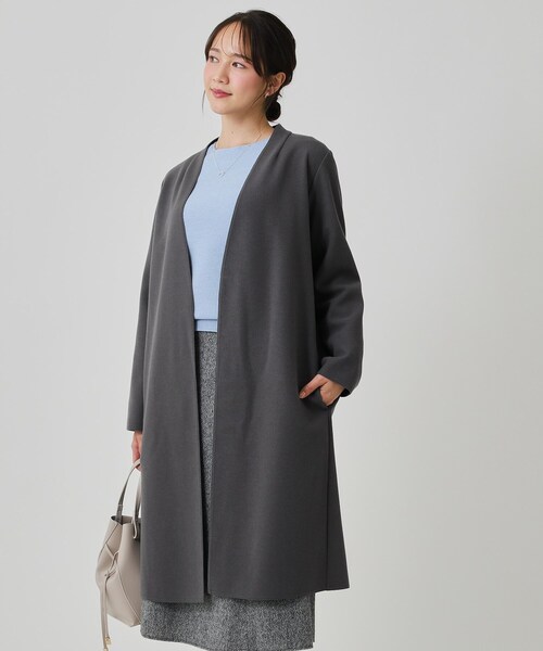 COUP DE CHANCE(クードシャンス)の「【日本製/軽量】Iラインシルエットのコーディガン(ノーカラーコート・レディース・ピンク/グレー系4/ホワイト系/チャコールグレー・40/38/36/34)」の6枚目の写真
