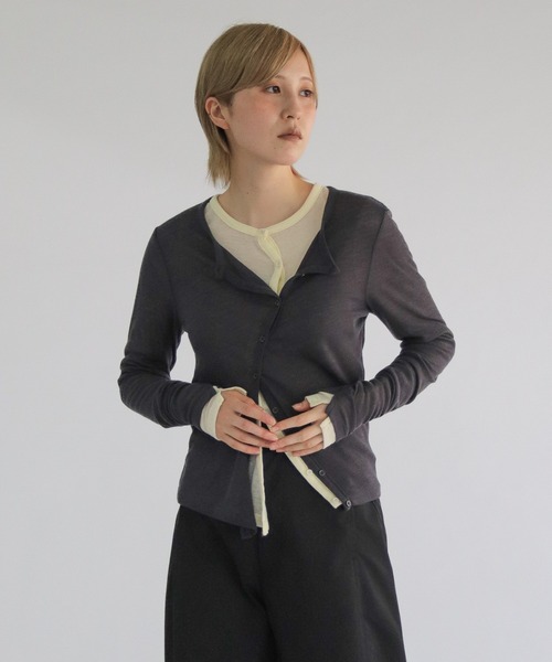 lit(リット)の「Front Curve Cut Cardigan(Tシャツ/カットソー・レディース・チャコールグレー/セージグリーン/アイボリー・FREE)」の10枚目の写真