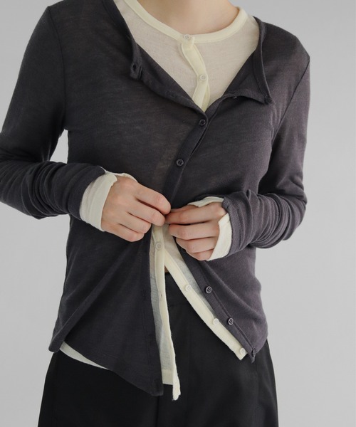 lit(リット)の「Front Curve Cut Cardigan(Tシャツ/カットソー・レディース・チャコールグレー/セージグリーン/アイボリー・FREE)」の11枚目の写真