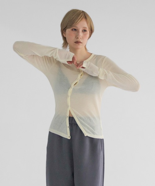 lit(リット)の「Front Curve Cut Cardigan(Tシャツ/カットソー・レディース・チャコールグレー/セージグリーン/アイボリー・FREE)」の22枚目の写真