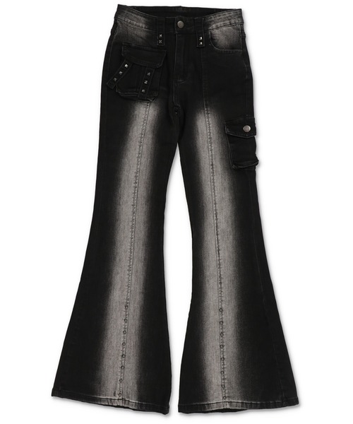 スタッズ付きデニムフレアパンツ/2ポケット/平成ギャル（デニムパンツ