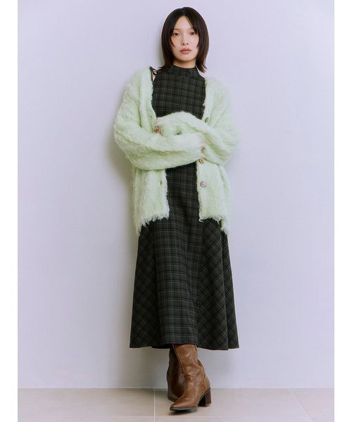 LILY BROWN（リリーブラウン）の「シャギーニットカーディガン（カーディガン/ボレロ・レディース・オレンジ/オフホワイト/ライム・F）」の5枚目の写真