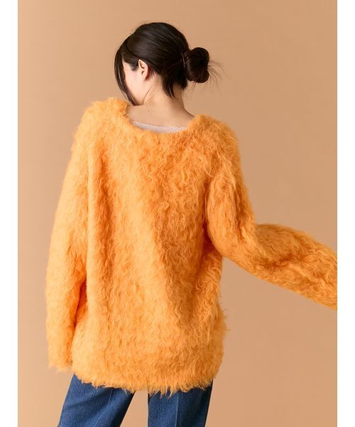 LILY BROWN（リリーブラウン）の「シャギーニットカーディガン（カーディガン/ボレロ・レディース・オレンジ/オフホワイト/ライム・F）」の6枚目の写真