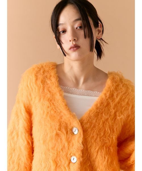 LILY BROWN（リリーブラウン）の「シャギーニットカーディガン（カーディガン/ボレロ・レディース・オレンジ/オフホワイト/ライム・F）」の8枚目の写真