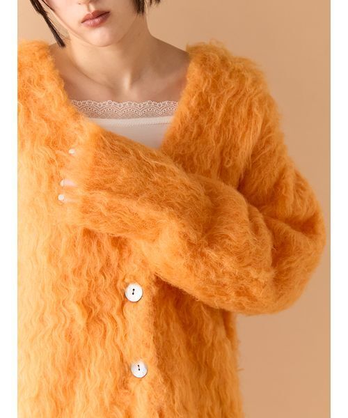 LILY BROWN（リリーブラウン）の「シャギーニットカーディガン（カーディガン/ボレロ・レディース・オレンジ/オフホワイト/ライム・F）」の9枚目の写真