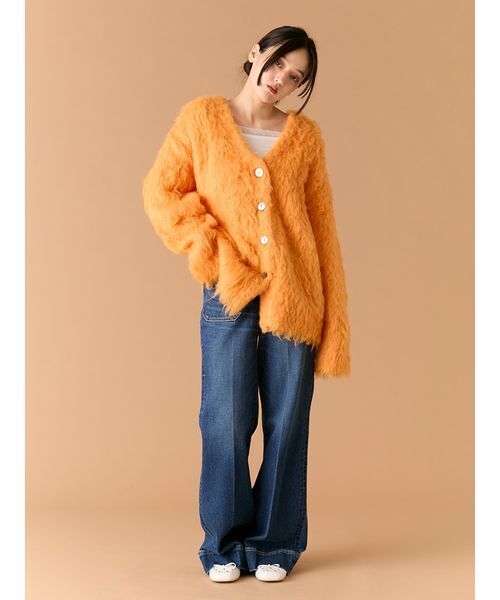 LILY BROWN（リリーブラウン）の「シャギーニットカーディガン（カーディガン/ボレロ・レディース・オレンジ/オフホワイト/ライム・F）」の12枚目の写真