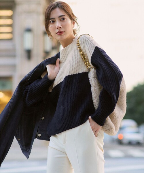 セール】ウールカシミヤ カラーブロック バルキー ニット（ニット
