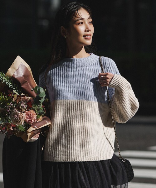 セール】ウールカシミヤ カラーブロック バルキー ニット（ニット