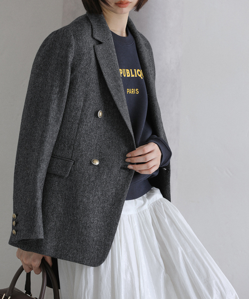 La TOTALITE(ラトータリテ)の「ツイードジャケット(テーラードジャケット・レディース・ブラック/ベージュ・38/36)」の1枚目の写真