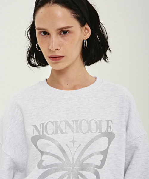 NICK&NICOLE（ニックアンドニコール）の「BUTTERFLY BOLD TWINKLE SWEATSHIRT_MELANGE SILVER（スウェット・レディース・その他・FREE）」の2枚目の写真