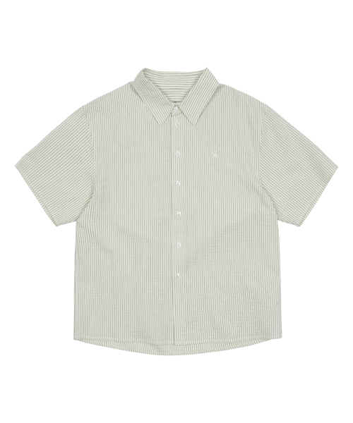 THECOLDESTMOMENT(ザコールデストモーメント)の「TCM mini logo stripe half shirts (beige)(シャツ/ブラウス・メンズ・その他・SMALL/MEDIUM/LARGE)」の1枚目の写真