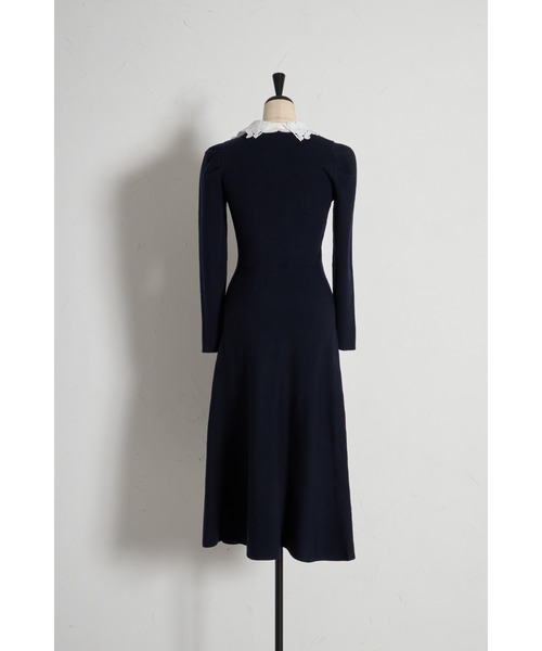 2WAYリボンレース襟付きパール釦ニットワンピース（ワンピース