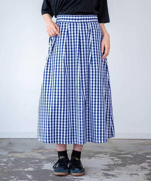 D.M.G.（ドミンゴ）の「[D.M.G / ディーエムジー] ブロード ギンガム タックフレアスカート（スカート・レディース・ブラック系その他/ブルー系その他・FREE）」の3枚目の写真
