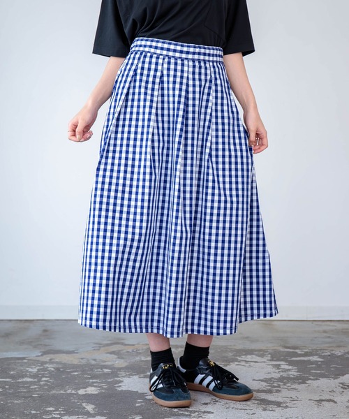 D.M.G.（ドミンゴ）の「[D.M.G / ディーエムジー] ブロード ギンガム タックフレアスカート（スカート・レディース・ブラック系その他/ブルー系その他・FREE）」の5枚目の写真