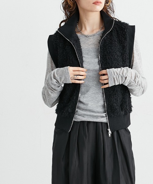 Soiunique（スワユニーク）の「フロントＺＩＰフェザーニットソーベスト　［Soiunique］（ベスト・レディース・アイボリー/ブラック・LL/M/L）」の13枚目の写真