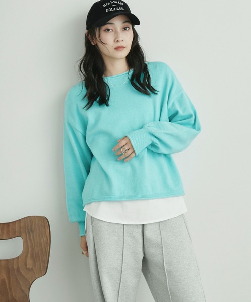 Doux archives（ドゥアルシーヴ）の「カーリングボートネックニットプルオーバー（ニット/セーター・レディース・シアン/グレイッシュベージュ/ブラック/グレー・FREE）」の8枚目の写真