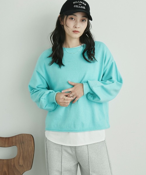 Doux archives（ドゥアルシーヴ）の「カーリングボートネックニットプルオーバー（ニット/セーター・レディース・シアン/グレイッシュベージュ/ブラック/グレー・FREE）」の14枚目の写真