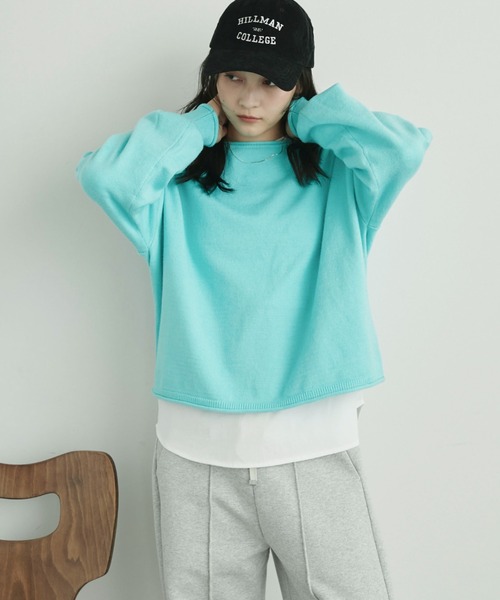 Doux archives（ドゥアルシーヴ）の「カーリングボートネックニットプルオーバー（ニット/セーター・レディース・シアン/グレイッシュベージュ/ブラック/グレー・FREE）」の13枚目の写真