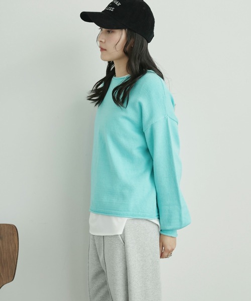 Doux archives（ドゥアルシーヴ）の「カーリングボートネックニットプルオーバー（ニット/セーター・レディース・シアン/グレイッシュベージュ/ブラック/グレー・FREE）」の12枚目の写真