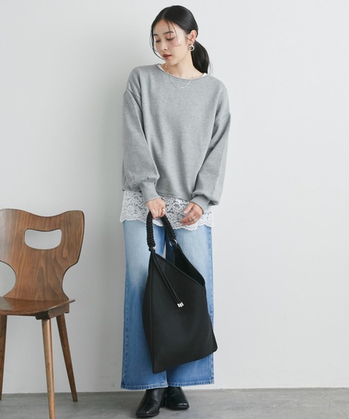 Doux archives（ドゥアルシーヴ）の「カーリングボートネックニットプルオーバー（ニット/セーター・レディース・シアン/グレイッシュベージュ/ブラック/グレー・FREE）」の6枚目の写真