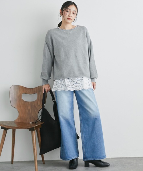 Doux archives（ドゥアルシーヴ）の「カーリングボートネックニットプルオーバー（ニット/セーター・レディース・シアン/グレイッシュベージュ/ブラック/グレー・FREE）」の7枚目の写真