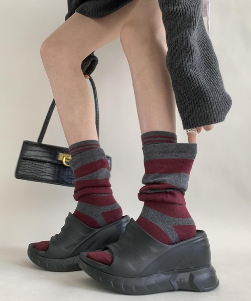 SANSeLF(サンセルフ)の「【SANSeLF】ボーダーパターンソックス saa25a199(ソックス/靴下・レディース・ネイビー/ブラウン/ボルドー/ブラック・FREE)」の5枚目の写真