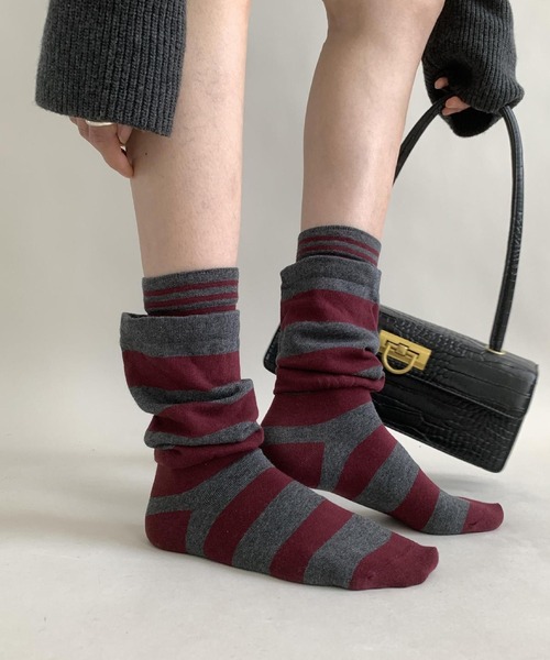 SANSeLF(サンセルフ)の「【SANSeLF】ボーダーパターンソックス saa25a199(ソックス/靴下・レディース・ネイビー/ブラウン/ボルドー/ブラック・FREE)」の6枚目の写真