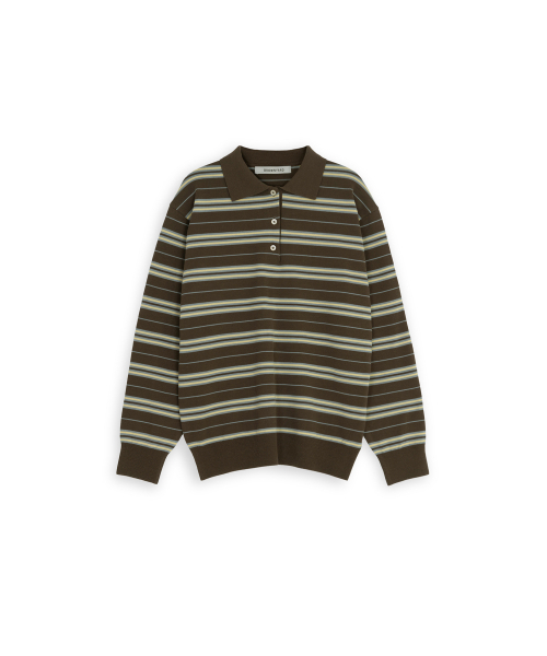 BROWNYARD(ブラウンヤード)の「Wストライプニットピケ、ブラウン(ポロシャツ・レディース・その他・1/2)」の1枚目の写真