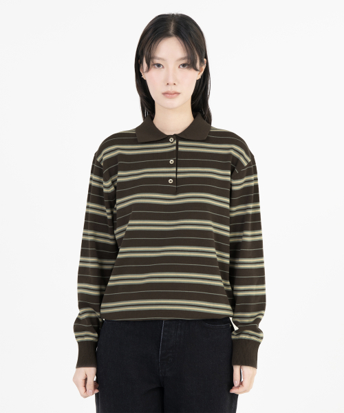 BROWNYARD(ブラウンヤード)の「Wストライプニットピケ、ブラウン(ポロシャツ・レディース・その他・1/2)」の3枚目の写真