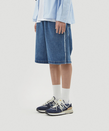 ウォッシュドカットオフバミューダデニムハーフパンツ(ウォッシングブルー)