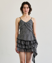 LEOPARD FRILL SLEEVELESS TOP / GRAY