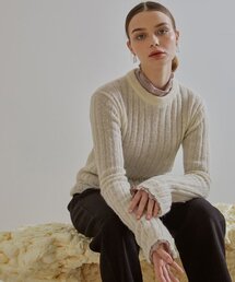Scallop See-Through Knit Top Cream