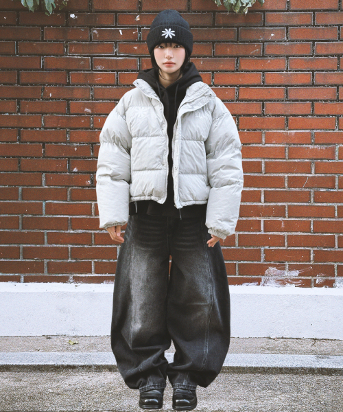 セール】ダブルロゴボリュームプファーパディング_グレー（ダウン