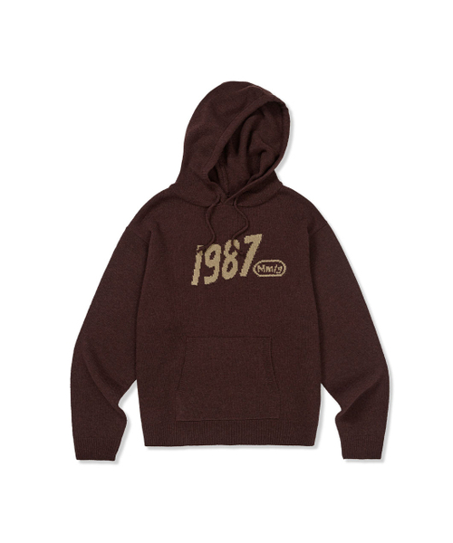 [Mmlg] WAVY LOGO HOOD KNIT (BROWN) — коричневый худи‑вязанка с волнистым логотипом