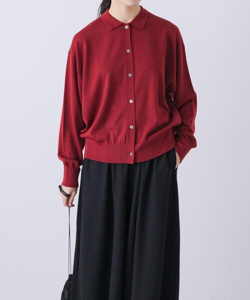 かぐれ（カグレ）の「ウールポロニットカーディガン（カーディガン/ボレロ・レディース・レッド/ブラック/ブラウン・FREE）」の1枚目の写真