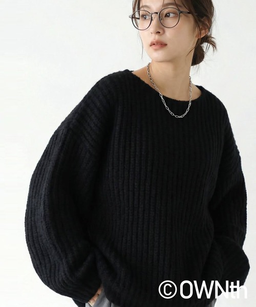 antiqua(アンティカ)の「リブ編み ニットトップス(ニット/セーター・レディース・オレンジ/ブラック・ONESIZE)」の2枚目の写真