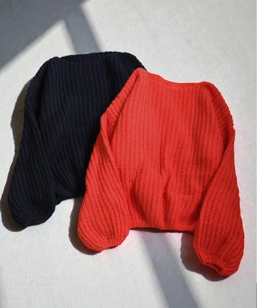 antiqua(アンティカ)の「リブ編み ニットトップス(ニット/セーター・レディース・オレンジ/ブラック・ONESIZE)」の10枚目の写真