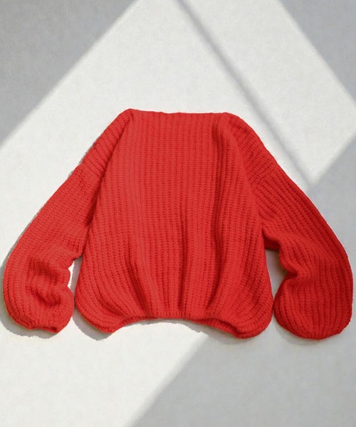 antiqua(アンティカ)の「リブ編み ニットトップス(ニット/セーター・レディース・オレンジ/ブラック・ONESIZE)」の5枚目の写真