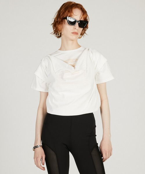 PRANK PROJECT（プランクプロジェクト）の「【2026Spring Pre-Order】カットシンメプリントT / Inverted Tee Dress（Tシャツ/カットソー・レディース・チャコールグレー/ホワイト・FREE）」の2枚目の写真