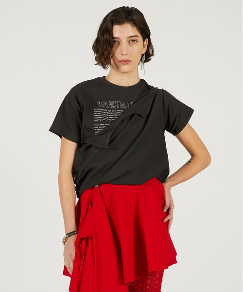 PRANK PROJECT（プランクプロジェクト）の「【2026Spring Pre-Order】カットシンメプリントT / Inverted Tee Dress（Tシャツ/カットソー・レディース・チャコールグレー/ホワイト・FREE）」の17枚目の写真