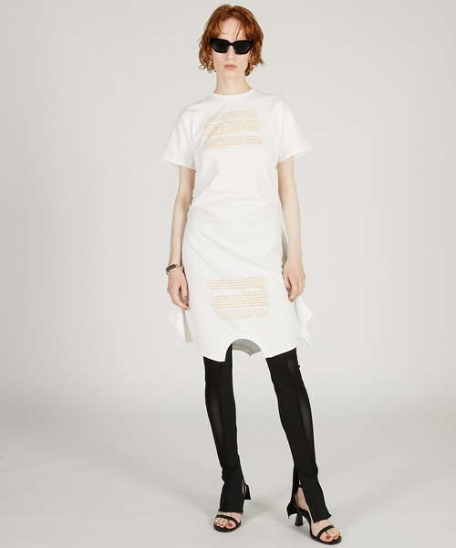 PRANK PROJECT（プランクプロジェクト）の「【2026Spring Pre-Order】カットシンメプリントT / Inverted Tee Dress（Tシャツ/カットソー・レディース・チャコールグレー/ホワイト・FREE）」の3枚目の写真