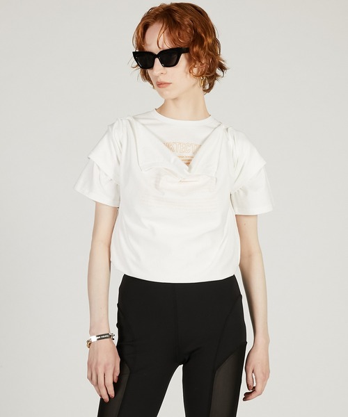 PRANK PROJECT（プランクプロジェクト）の「【2026Spring Pre-Order】カットシンメプリントT / Inverted Tee Dress（Tシャツ/カットソー・レディース・チャコールグレー/ホワイト・FREE）」の13枚目の写真