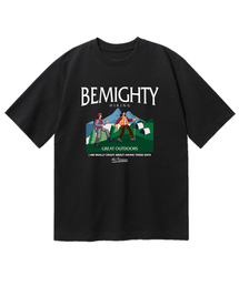 ハイキング描画オーバーフィット半袖Tシャツ[ブラック]