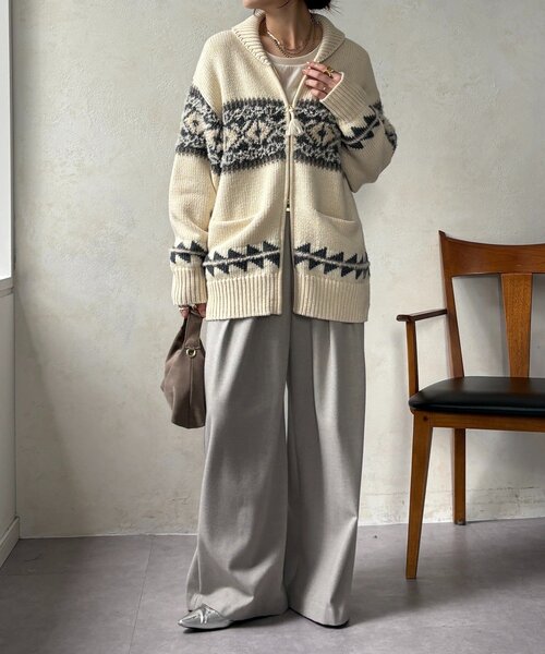 DouDou（ドゥドゥ）の「ノルディックジップカーディガン（ニット/セーター・レディース・ベージュ/オフホワイト・FREE）」の3枚目の写真